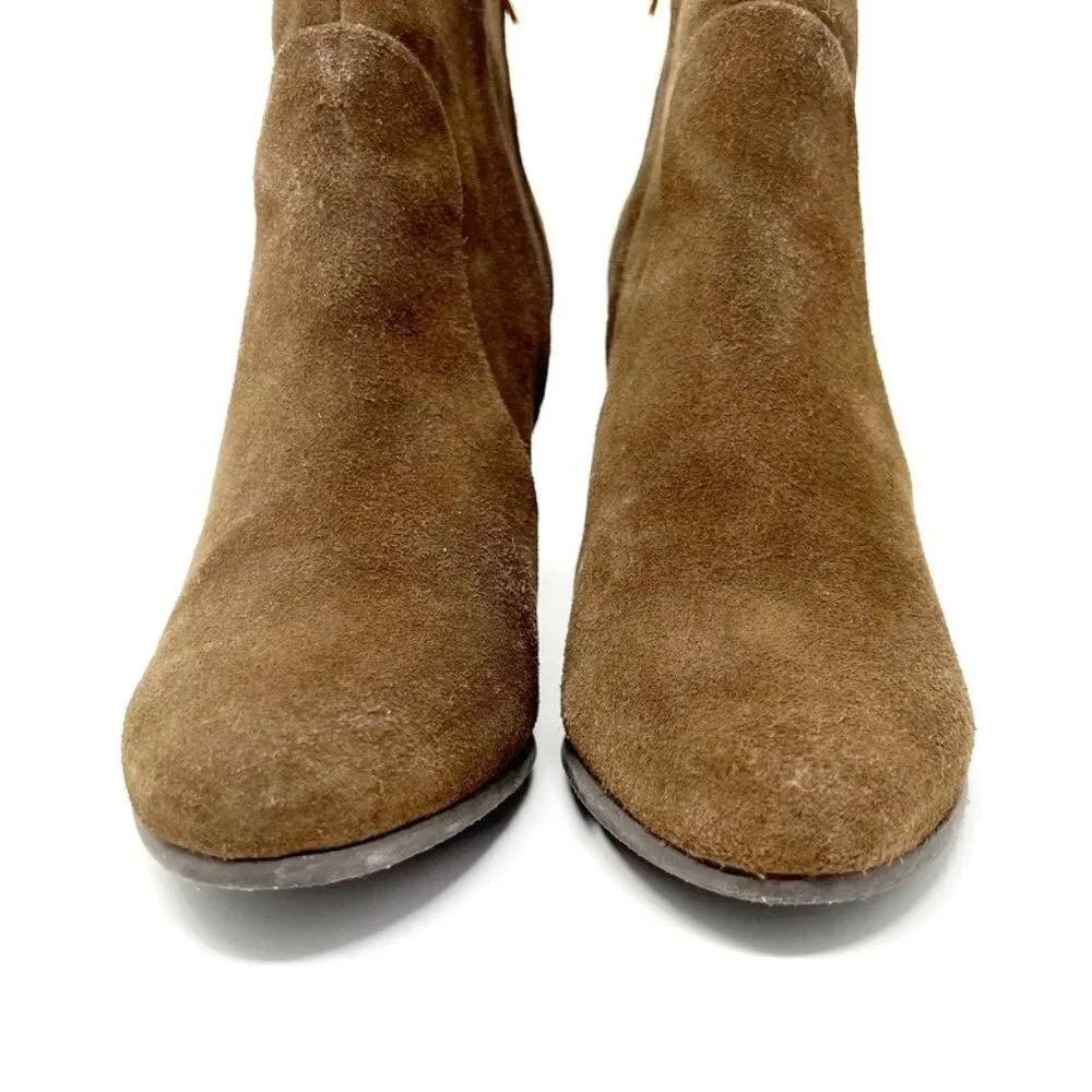 Tory Burch Boots Women's Size 11 Lan Gray Brown Milan Suede Heeled Buckle Bootie